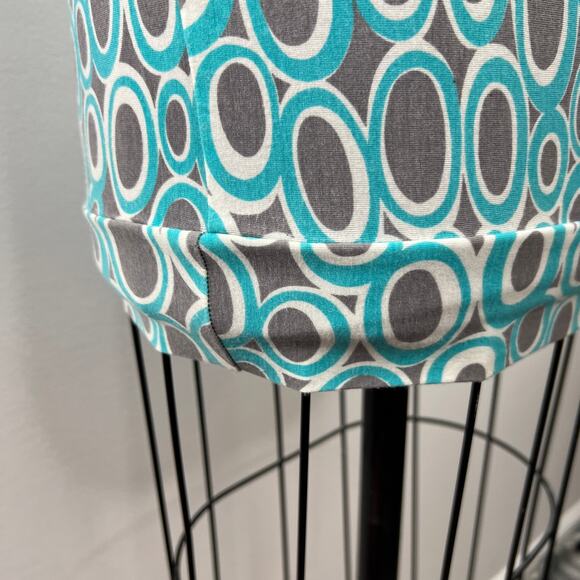 TRINA TURK Turquoise Gray Print Short Sleeve Plunging Neckline Tunic Top Size S - Picture 5 of 8